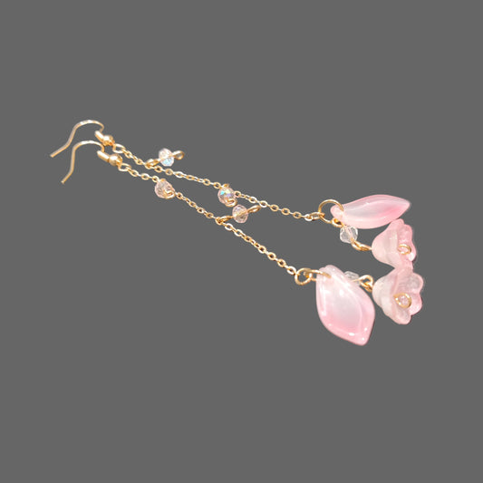 Pink Glass Lily of Valley Gold Plated Earrings