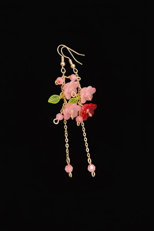 Red Lily of Valley Gold Plated Earrings