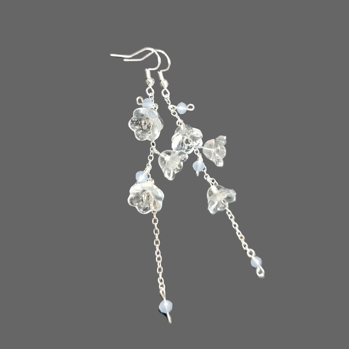 Clear Crystal Glass Sky Lily of Valley Sterling Silver Earrings