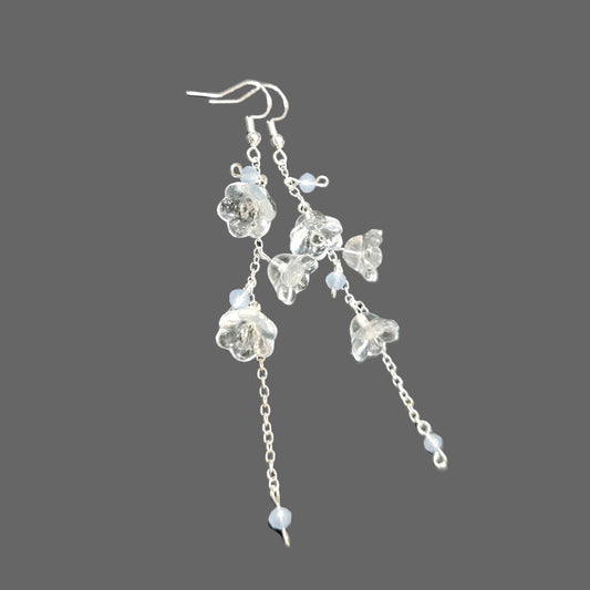 Clear Crystal Glass Sky Lily of Valley Sterling Silver Earrings