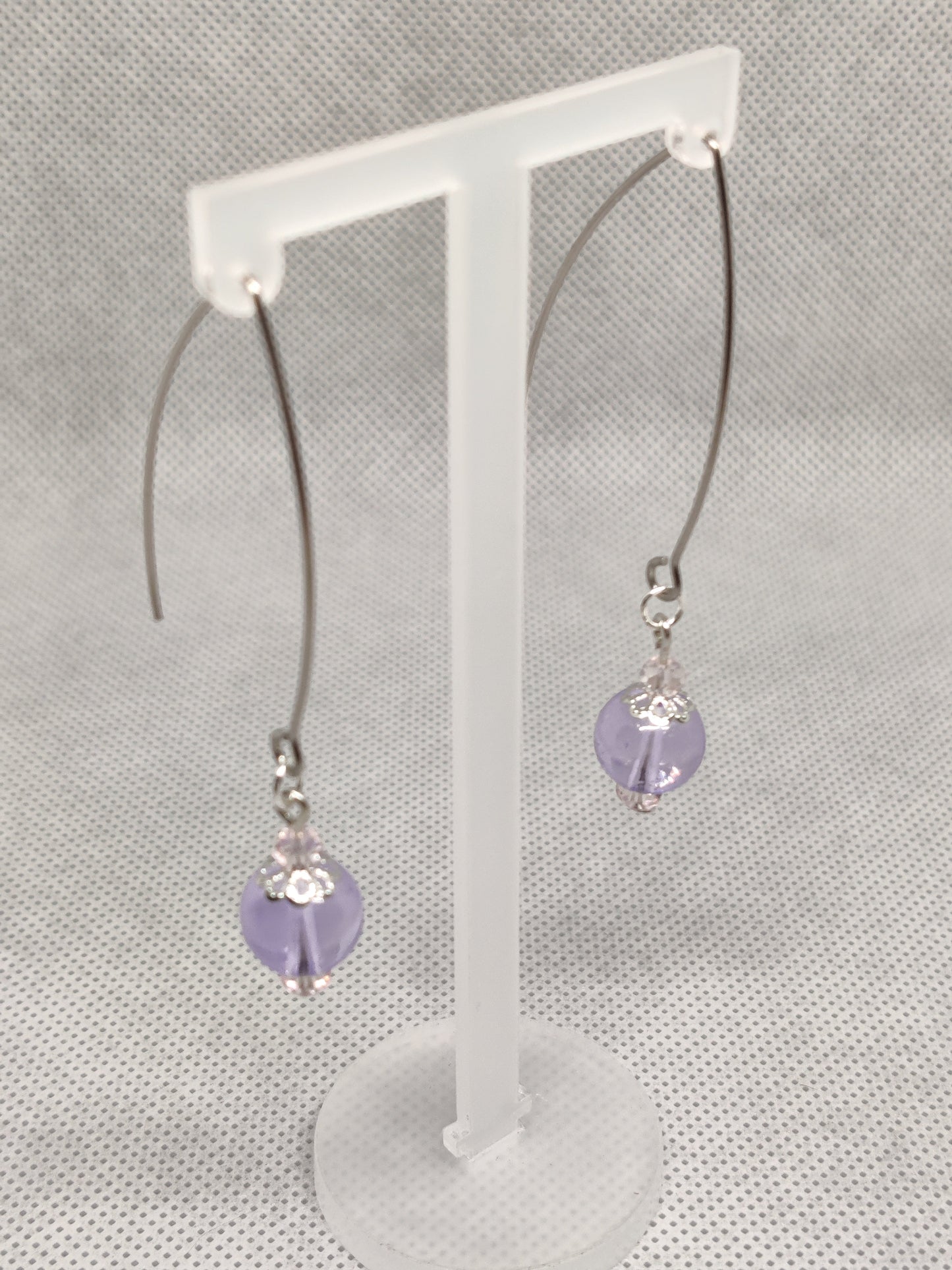 Purple Single Beads Sterling Silver Earrings