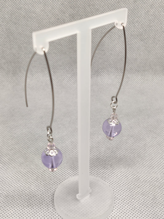 Purple Single Beads Sterling Silver Earrings