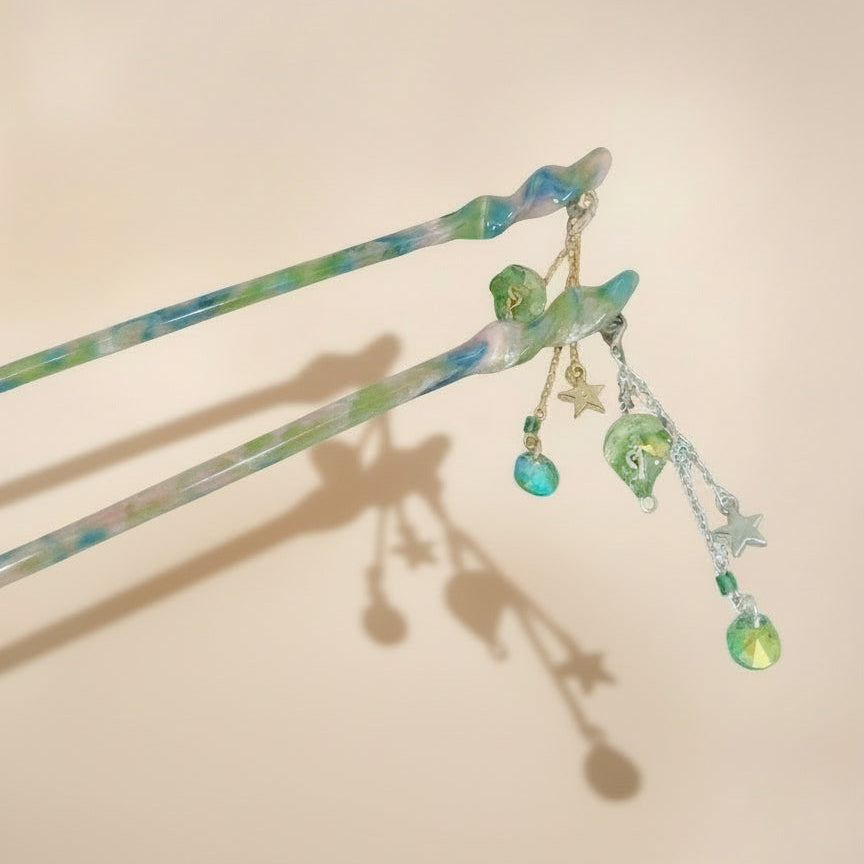 Illumination Hair Pin in Seafoam Marble