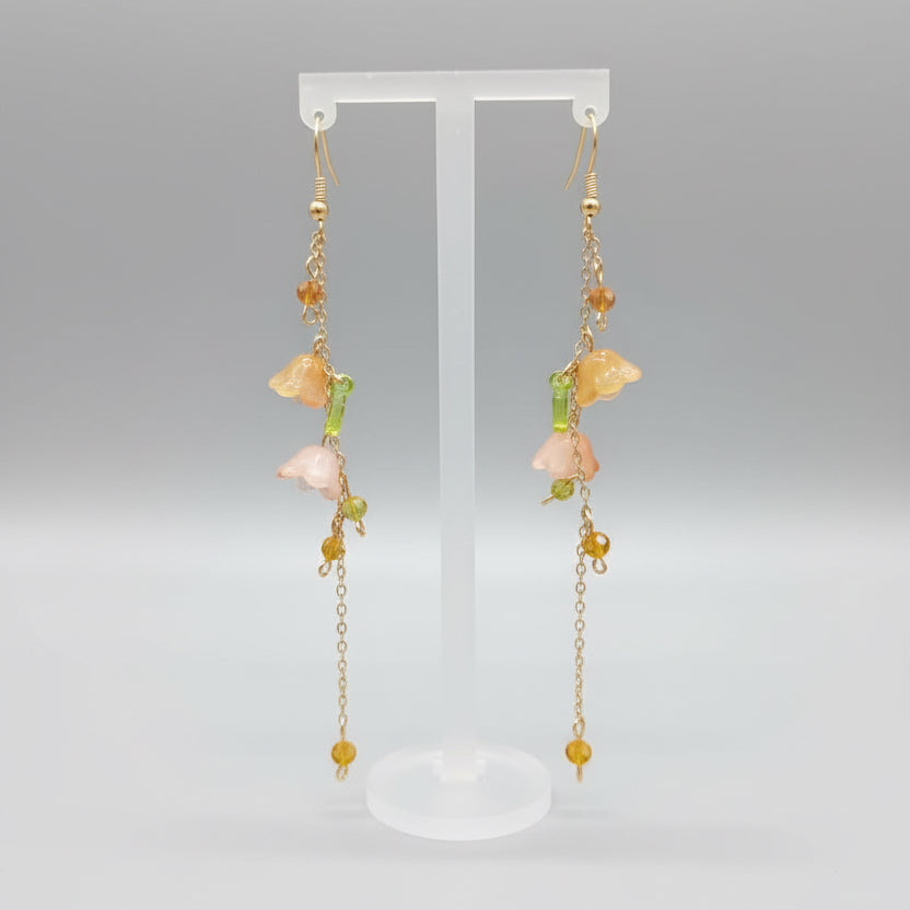 (Yellow Orange) Glass Lily of Valley Gold Plated Earrings