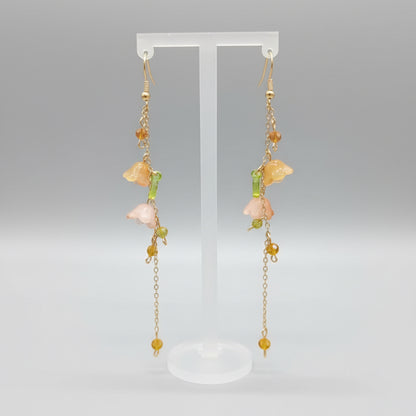 (Yellow Orange) Glass Lily of Valley Gold Plated Earrings