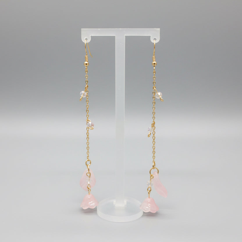 Pink Glass Lily of Valley Gold Plated Earrings