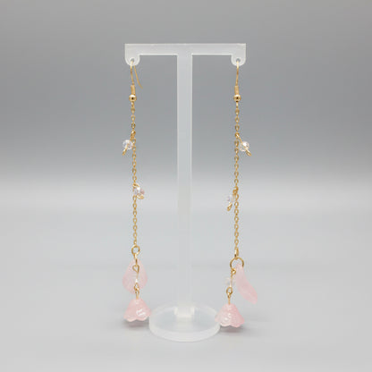 Pink Glass Lily of Valley Gold Plated Earrings