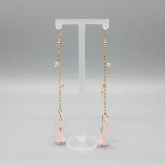 Pink Glass Lily of Valley Gold Plated Earrings