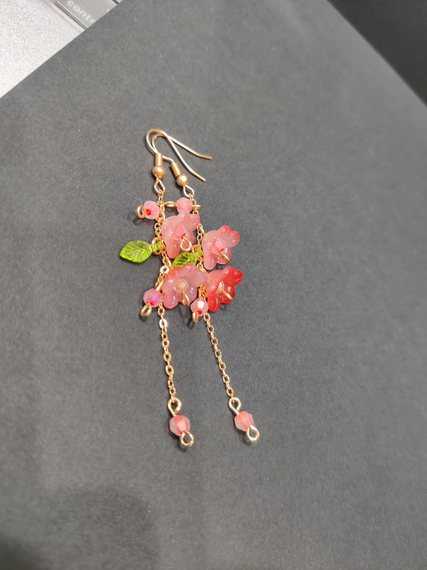 Red Lily of Valley Gold Plated Earrings