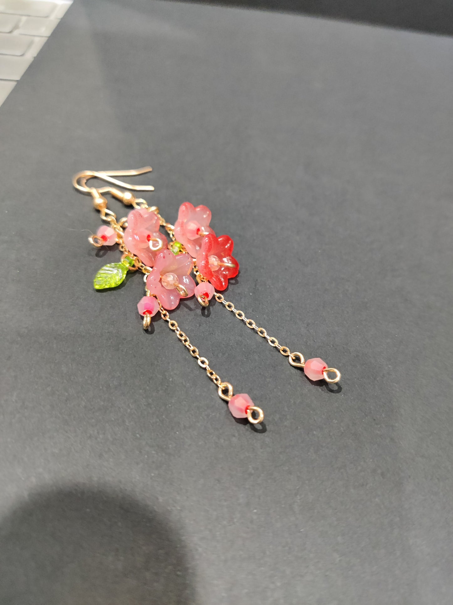 Red Lily of Valley Gold Plated Earrings