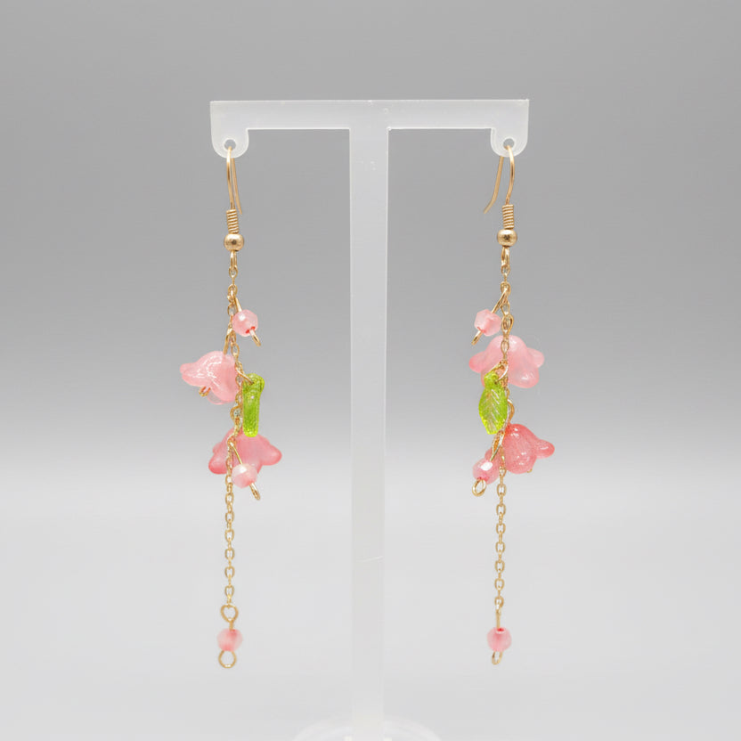 Red Lily of Valley Gold Plated Earrings
