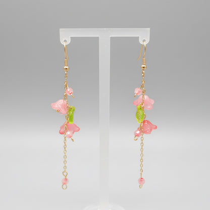 Red Lily of Valley Gold Plated Earrings