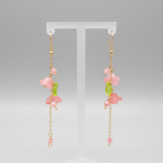Red Lily of Valley Gold Plated Earrings