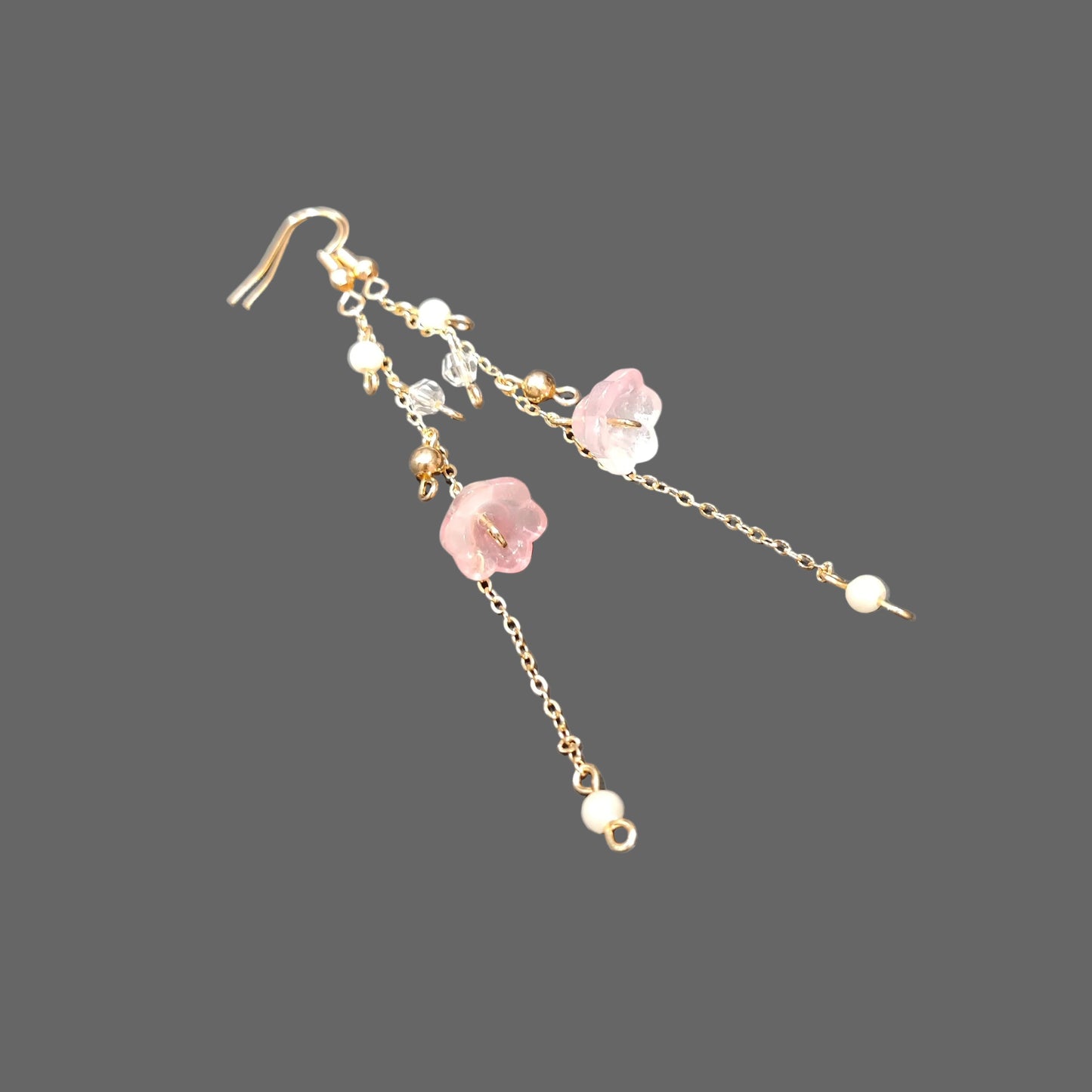 Pink Glass Lily of Valley Gold Plated Earrings