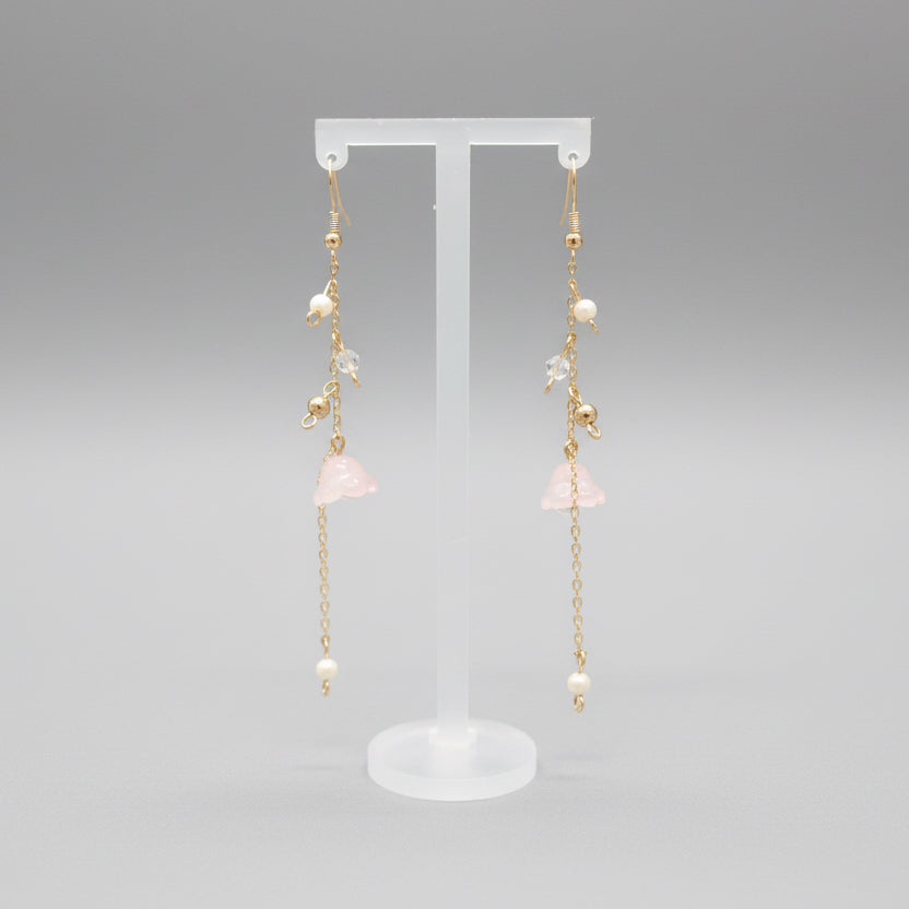 Pink Glass Lily of Valley Gold Plated Earrings