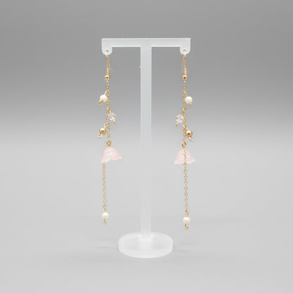 Pink Glass Lily of Valley Gold Plated Earrings