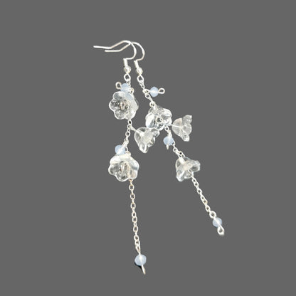 Clear Crystal Glass Sky Lily of Valley Sterling Silver Earrings