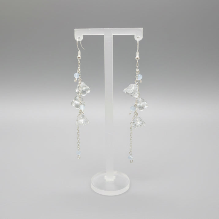 Clear Crystal Glass Sky Lily of Valley Sterling Silver Earrings