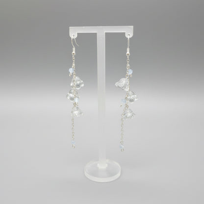 Clear Crystal Glass Sky Lily of Valley Sterling Silver Earrings