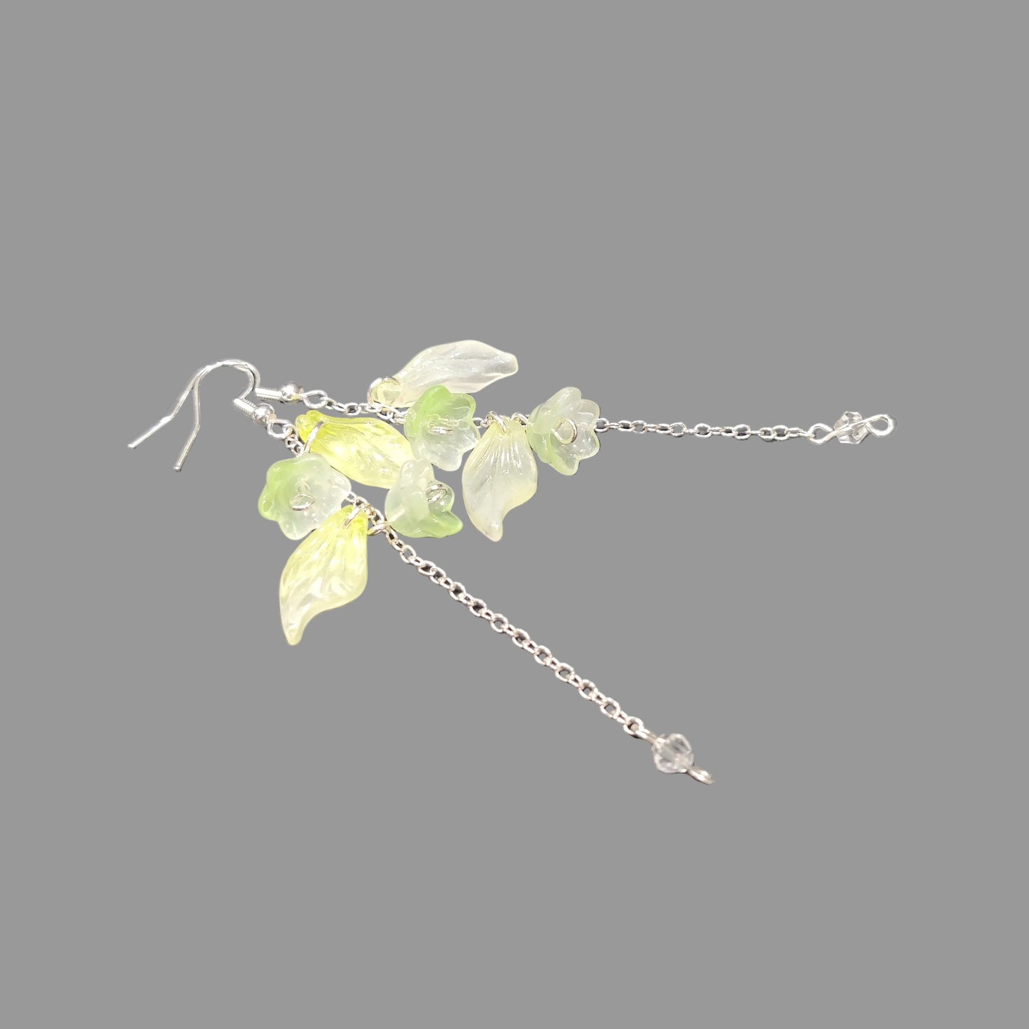 Green Glass Lily of Valley Sterling Silver Earrings