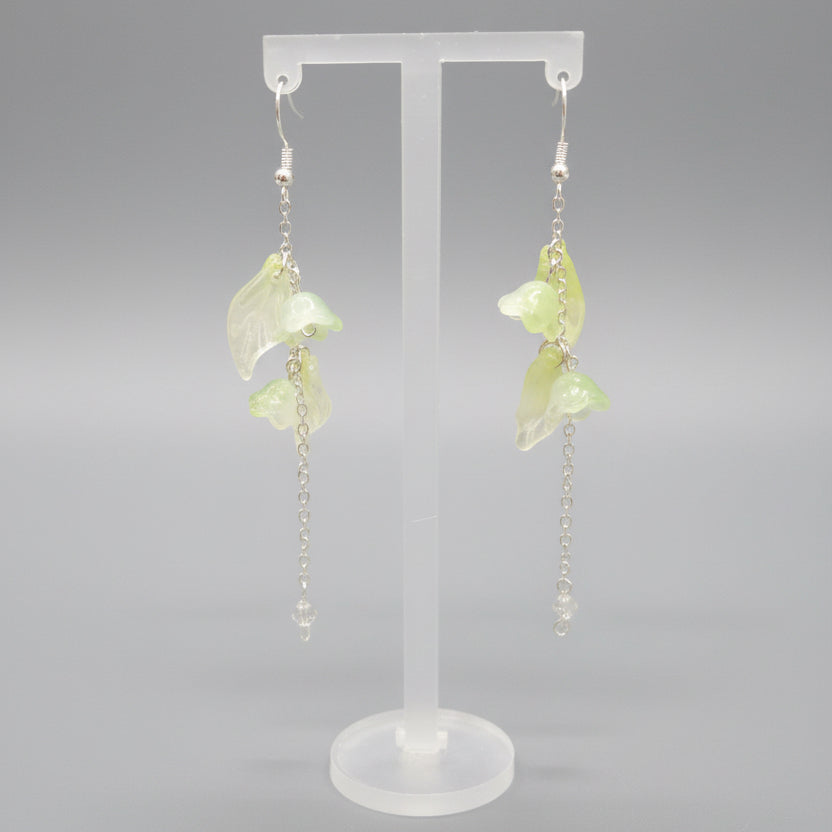 Green Glass Lily of Valley Sterling Silver Earrings