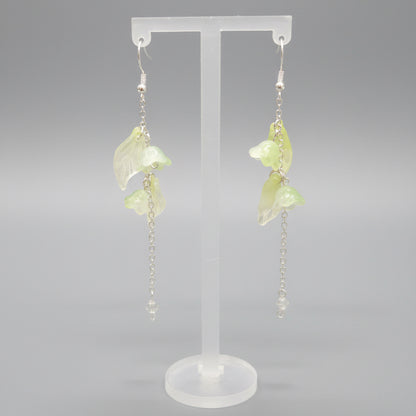 Green Glass Lily of Valley Sterling Silver Earrings