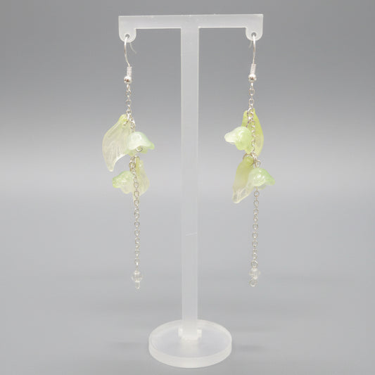 Green Glass Lily of Valley Sterling Silver Earrings