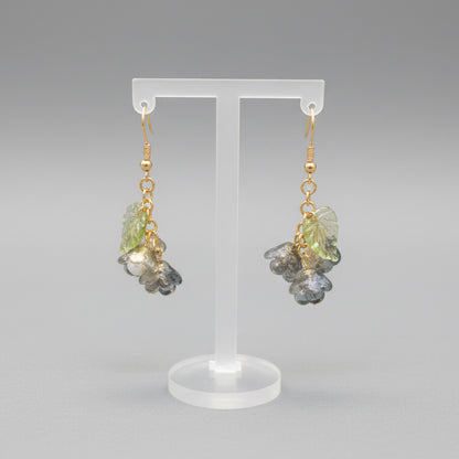 Black Glass Lily of Valley Gold Plated Earrings