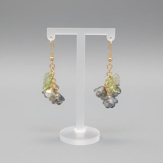 Black Glass Lily of Valley Gold Plated Earrings