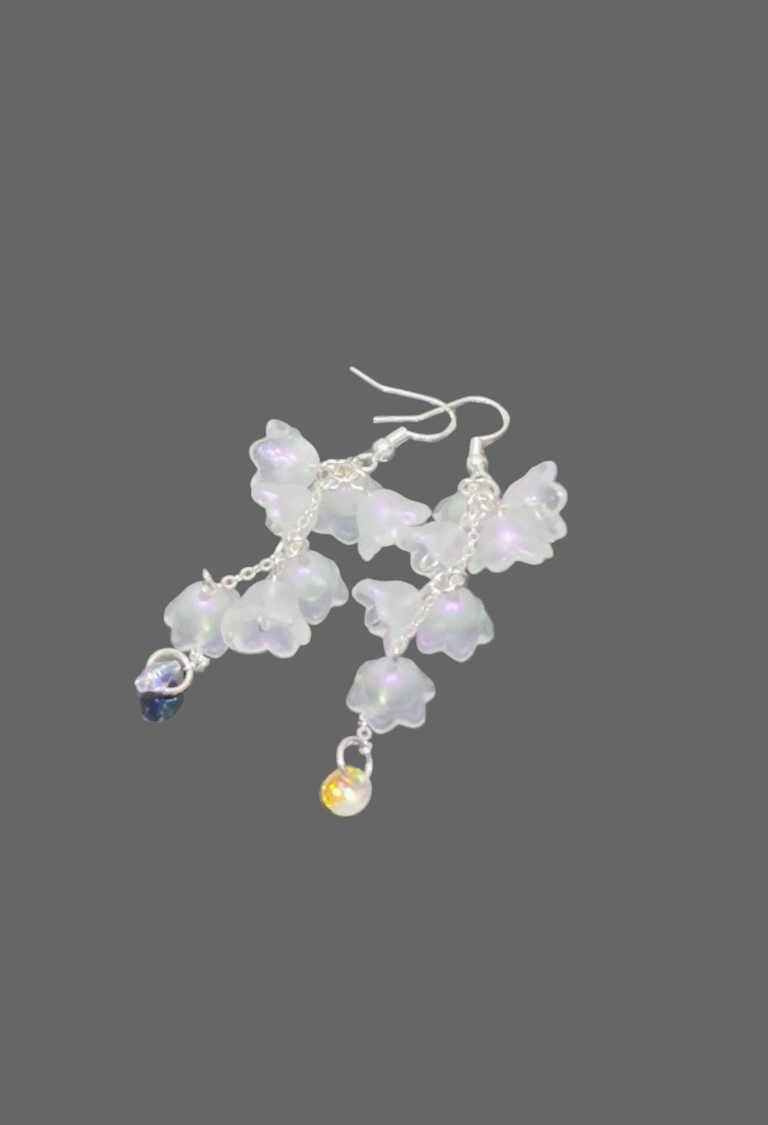 Clear Glass Iridescent Lily of Valley Sterling Silver Earrings
