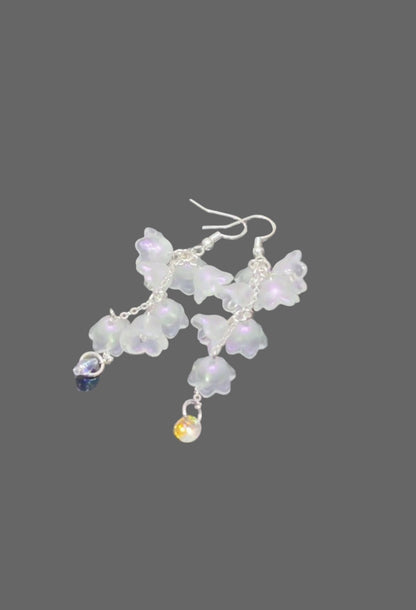 Clear Glass Iridescent Lily of Valley Sterling Silver Earrings