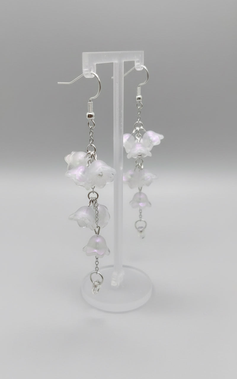 Clear Glass Iridescent Lily of Valley Sterling Silver Earrings