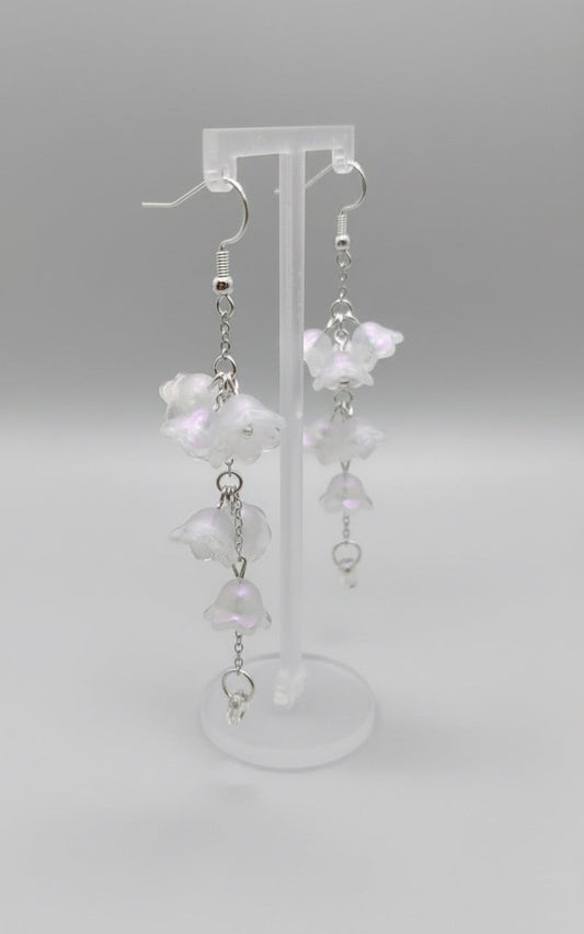 Clear Glass Iridescent Lily of Valley Sterling Silver Earrings