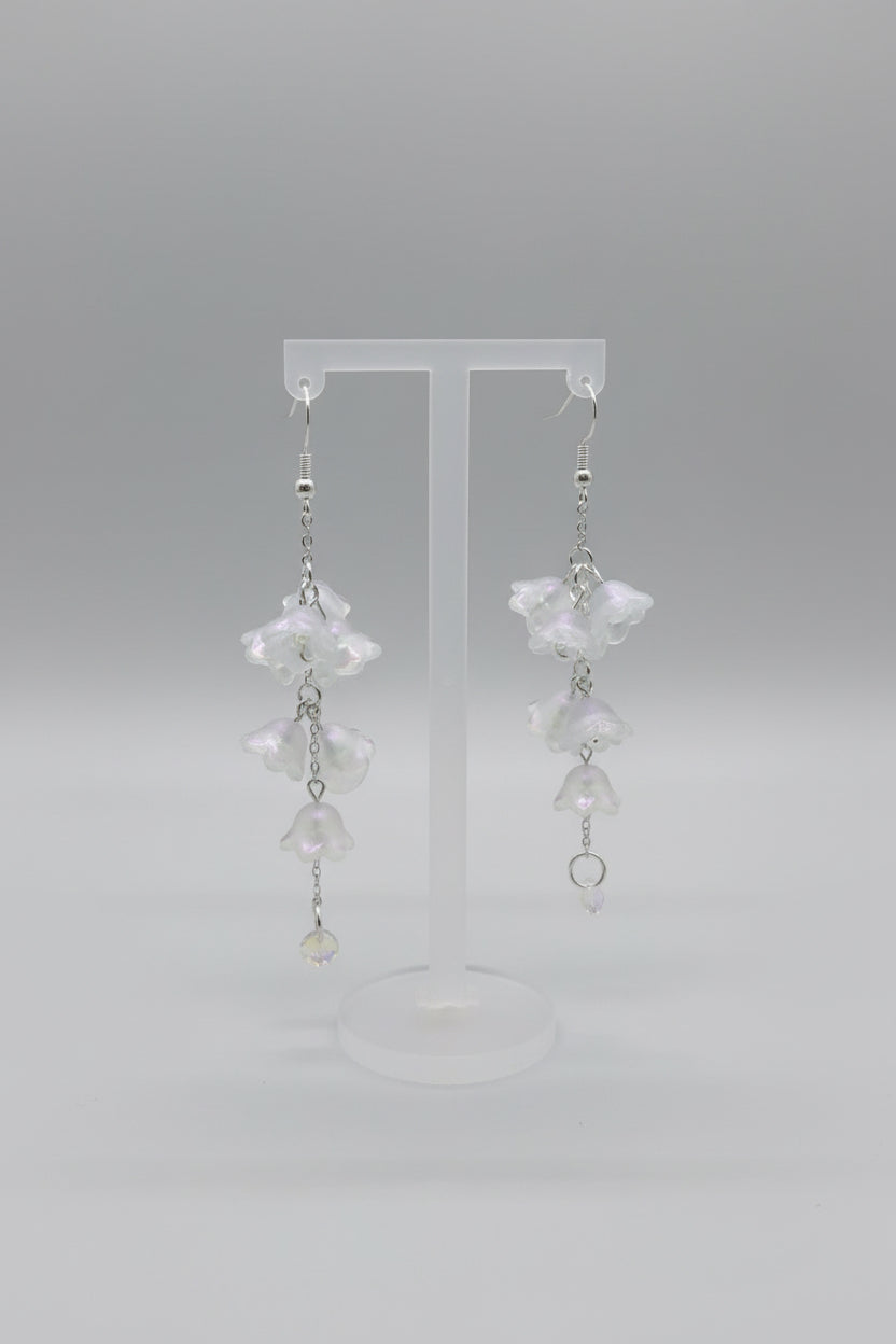 Clear Glass Iridescent Lily of Valley Sterling Silver Earrings