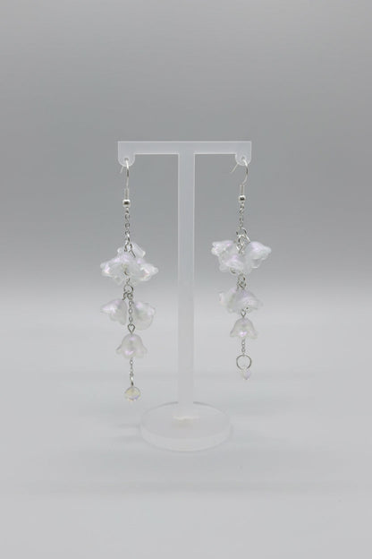 Clear Glass Iridescent Lily of Valley Sterling Silver Earrings