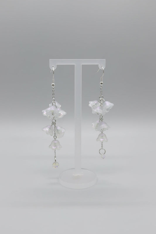 Clear Glass Iridescent Lily of Valley Sterling Silver Earrings