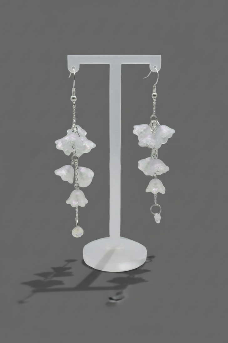 Clear Glass Iridescent Lily of Valley Sterling Silver Earrings