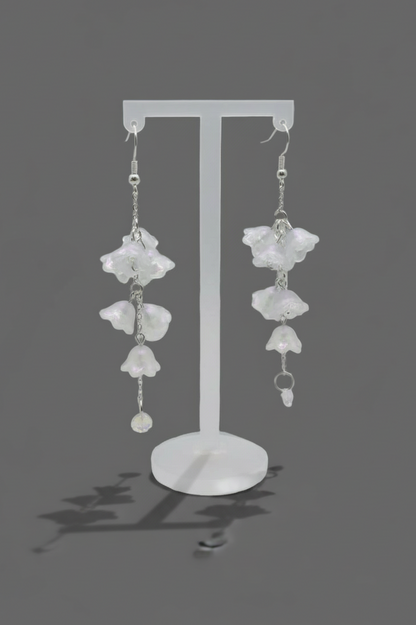 Clear Glass Iridescent Lily of Valley Sterling Silver Earrings